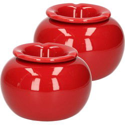 Terras asbak/stormasbak - 2x - rond - keramiek - 16 x 11 cm - rood - Asbakken