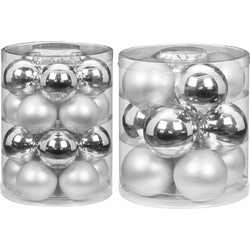 32x stuks glazen kerstballen elegant zilver mix 6 en 8 cm glans en mat - Kerstbal