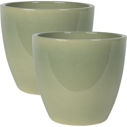 2x stuks plantenpot/bloempot in een strakke Scandinavische look mosgroen Dia 24 cm en Hoogte 22 cm - Plantenpotten