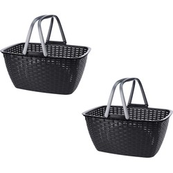 Wasmand - 2x - antraciet grijs -hengsel - 27 liter - 43 x 30 cm - kunststof - Wasmanden