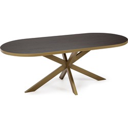 Stalux Plat ovale eettafel 'Noud' 210 x 100, kleur goud / bruin hout