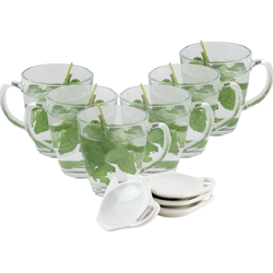 OTIX Theeglazen 6 stuks met 4 Theezakjeshouders - Porcelein - 350 ml - Glas - Theezakjes Schoteltje