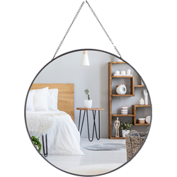 MISOU Spiegel - Rond - Glas met Ophangketting - Modern - Zwart - 29 cm - Glas - Wandspiegel - Badkamer - Wanddecoratie - Miroir Mural