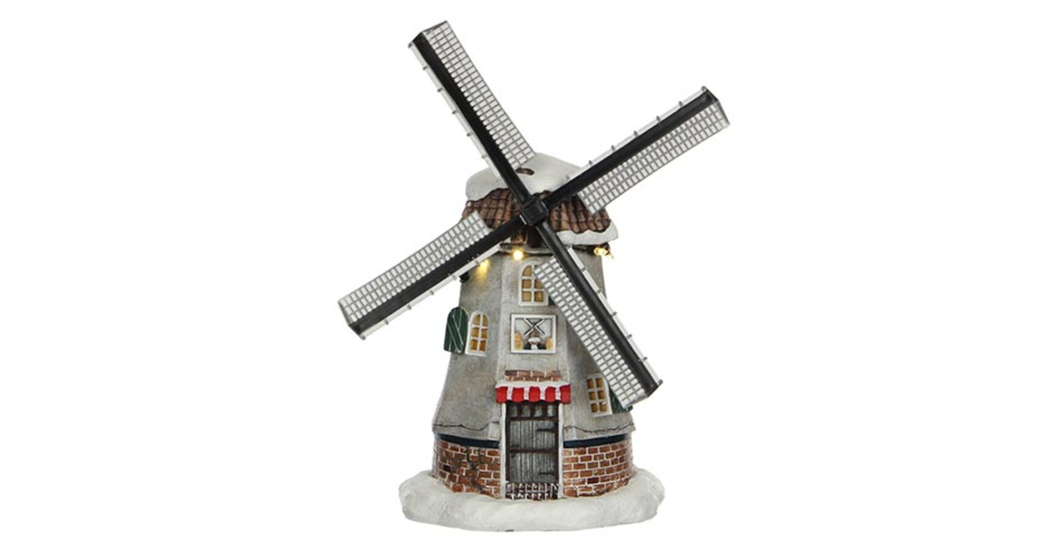 LuVille Kerstdorp Miniatuur Hollandse Molen - L15,5 x B13 x H22,5 cm
