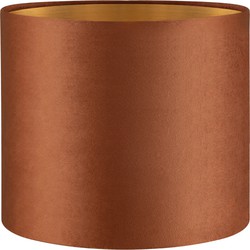 Fluweel - Velvet Lampenkap - Cilinder - Bruin + goud - Luxe stijl - ø20 x 17 cm - E27 fitting - voor tafellampen en Pendellamp - voor woonkamer en eetkamer