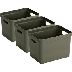 3x stuks donkergroene opbergboxen/opbergmanden 18 liter kunststof - Opbergbox