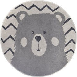 Rond Kindervloerkleed - Adventures Beer Crème/Grijs - Ø 140 CM