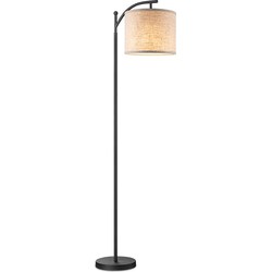 Moderne Vloerlamp - 52/25/150cm - Zwart Metalen Staande lamp met Linne lampenkap - Inclusief LED E27 Lichtbron 9W 806Lm - Met Voetschakelaar - voor Woonkamer en Slaapkamer