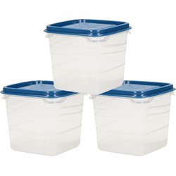 Voorraad/vershoudbakjes - 3x -transparant/blauw - kunststof - 0,3 liter - Vershoudbakjes