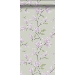 Origin behang magnolia zeegroen en lila paars