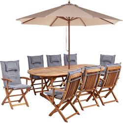 MAUI II - Tuinset voor 8 met parasol - Taupe - Acaciahout