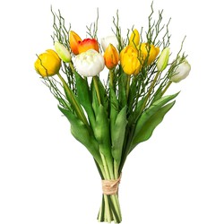 Kopu® Kunstbloemen bos Tulpen Mix 12 stuks met Twijgen 39 cm - Geel