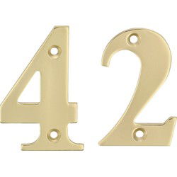 AMIG Huisnummer 42 - massief messing - 5cm - incl. bijpassende schroeven - gepolijst - goudkleur - Huisnummers