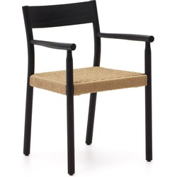 Kave Home - Yalia-stoel in massief eikenhout FSC 100% met natuurlijke zwarte afwerking en zitting van