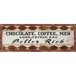 Clayre & Eef Tekstbord  36x13 cm Bruin Zwart Ijzer Rechthoek Chocolate, coffie, men Wandbord