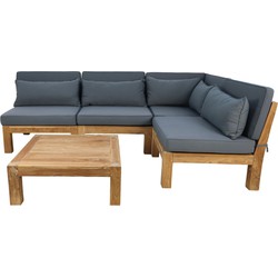 HSM Collection-Tuin Lounge Set Aruba 5 Delig-168x252x64-Naturel/Donker Grijs-Teak/Stof