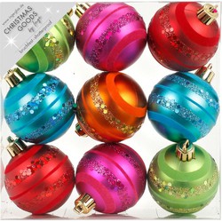 27x Kunststof gekleurde kerstballen glitter 6 cm - Kerstbal