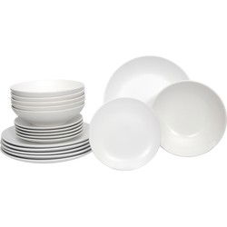Luzzo® Serviesset Aland 6 persoons Aardewerk - 18-delig met Pastaborden - Mat Wit