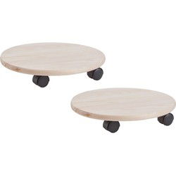 Zeller Planten trolley - 2x - multiroller hout - rond - 35 cm - Planten onderzetter