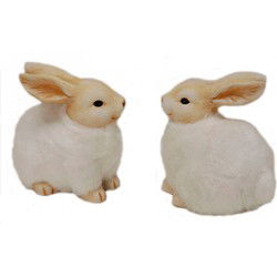 Decoratie haas - bruin - aardewerk/pluche - 25 x 16 x 21 cm - Beeldjes