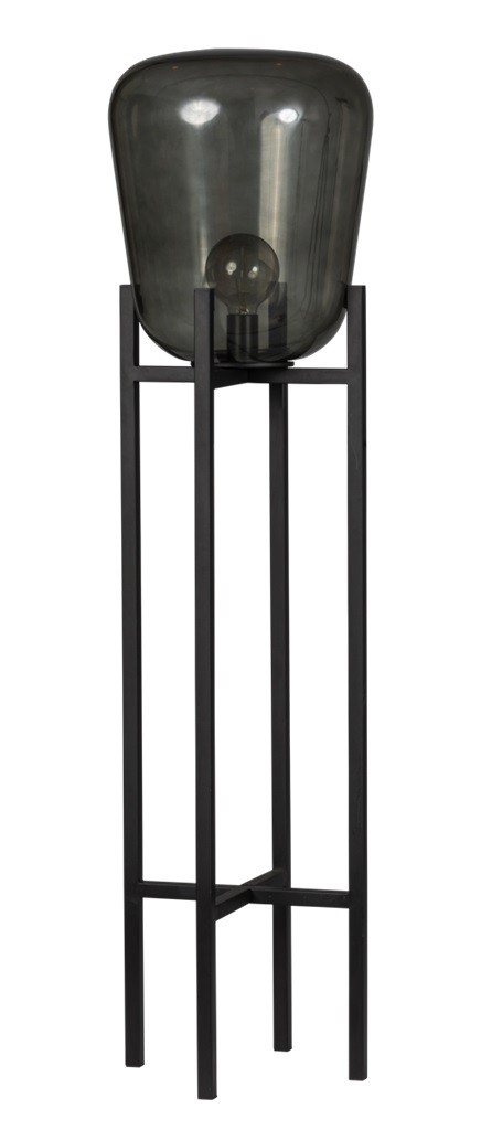 ETH Vloerlamp Benn - H115 Cm - Ø33 Cm - Rookglas En Zwart Metaal - 