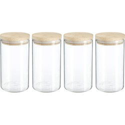 4x stuks voorraadbussen/voorraadpotten 1L glas met houten deksel - Voorraadpot