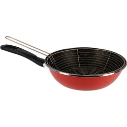 Emaille friteuse/frituurpan voor alle hittebronnen rood 27 cm - Frituurpannen