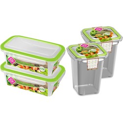 4x Voedsel plastic bewaarbakjes 0,75 liter transparant/groen - Vershoudbakjes