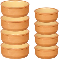 Set 12x tapas/creme brulee schaaltjes - terra/geel - 6x 8 cm/6x 12 cm - Snack en tapasschalen