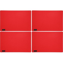 6x stuks rechthoekige placemats met ronde hoeken polyester rood 30 x 45 cm - Placemats