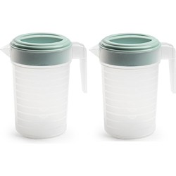 PlasticForte Waterkan met deksel - 2x - 1L - mintgroen - kunststof - Schenkkannen
