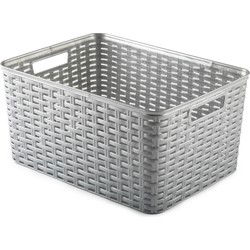 Plasticforte Opbergmand - Kastmand - rotan kunststof - zilvergrijs - 18 Liter - 29 x 39 x 20 cm - Opbergmanden