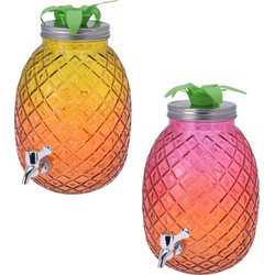 Set van 2x stuks glazen drank dispensers ananas roze/oranje en geel/oranje 4,7 liter - Drankdispensers