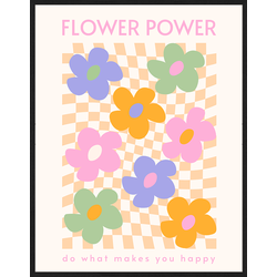 Any Image Print 'Flower Power' - Schilderij - Wanddecoratie - Inclusief beukenhouten lijst - Poster - 73x93cm - Zwarte lijst met Passe Partout