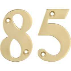 AMIG Huisnummer 85 - massief messing - 10cm - incl. bijpassende schroeven - gepolijst - goudkleur - Huisnummers