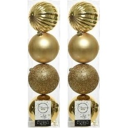 8x Kunststof kerstballen mix licht goud 10 cm kerstboom versiering/decoratie - Kerstbal