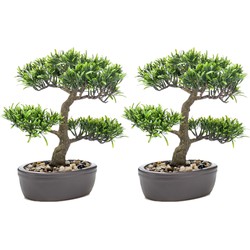 Set van 2x stuks groene kunstplanten bonsai boompje 32 cm - Kunstplanten