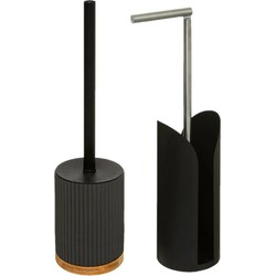 WC-/toiletborstel met toiletrolhouder set zwart - Badkameraccessoireset