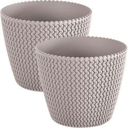 Prosperplast Plantenpot Splofy - 2x - taupe - kunststof - D13 x H11 cm - Plantenpotten