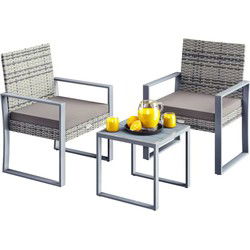 Polyrotan Balkonset Tuinset 3-delig Grijs