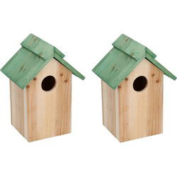 Lifetime Garden Vogelhuisje - 2x - hout - 24 x 18 x 14 cm - groen dak - Vogelhuisjes