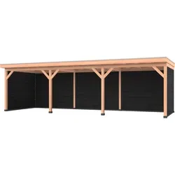 Douglas overkapping 900 x 300, met zwarte achterwand en twee zijwanden, Westwood Comfort