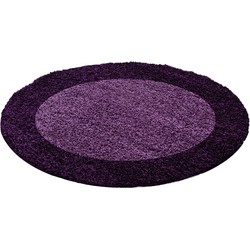 Tapijtenloods Basic Rond Shaggy Kader vloerkleed Paars Hoogpolig- 200 CM ROND