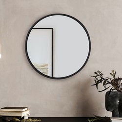 Wandspiegel Ø 60 cm zwart glas met metalen lijst WOMO design