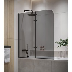 Badplaats Badwand Austin 110 x 140 cm - Rookglas - Zwart - Badscherm Draaibaar 5 mm dik - Veiligheidsglas en Antikalk