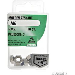 Moer zeskant m6 rvs 10st