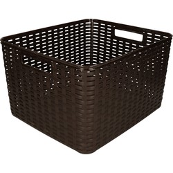 Plasticforte Opbergmand - Kastmand - rotan kunststof - donkerbruin - 18 Liter - 29 x 39 x 20 cm - Opbergmanden