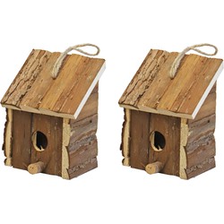 2x Broedhuis/vogelhuisjes vierkant met schuin dak natural 9 x 11 x 16 cm - Vogelhuisjes