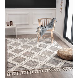 Milda vloerkleed - Geruit Scandinavische Stijl Modern Handgemaakt Look - Grijs / Multi - 200 X 290 CM