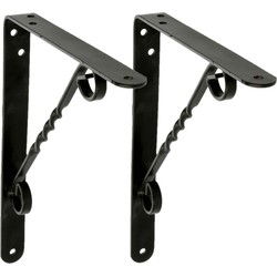 AMIG Plankdrager/steun/beugel Decoratief - 2x - metaal - zwart - H250 x B200 mm - Tot 60 kg - Plankdragers